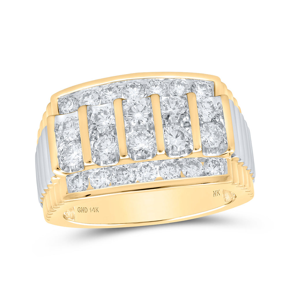 14K Yellow Or White Or Rose Gold Mens Round Diamond Ribbed Shank Band Ring , Mens Size: 7-13