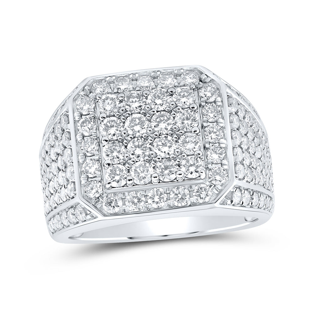 14K White Gold Mens Round Diamond Square Ring 3 Cttw, Mens Size: 7-13