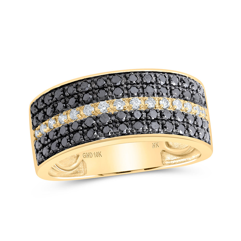 10K Yellow Gold Mens Round Black Color Enhanced Diamond Band Ring 1 Cttw, Mens Size: 7-13
