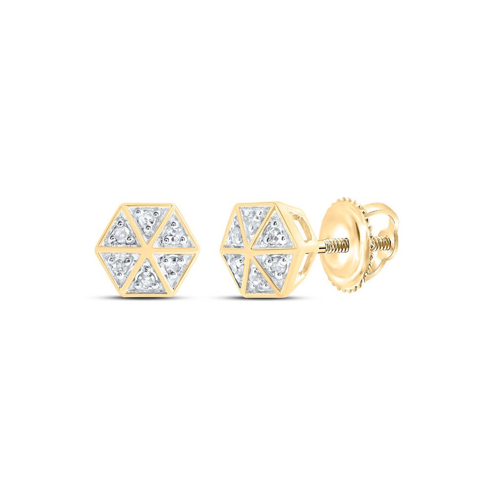 10K White Or Yellow Gold Womens Round Diamond Hexagon Earrings