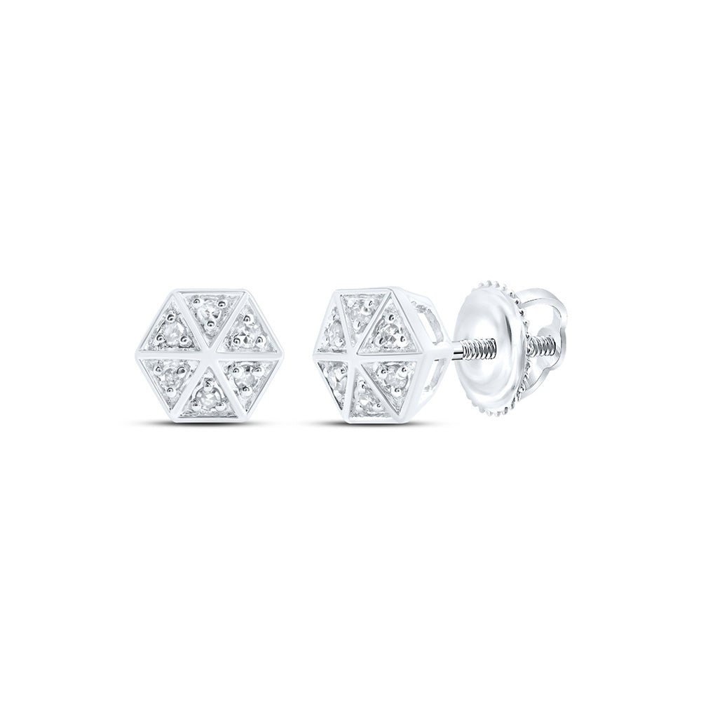 10K White Or Yellow Gold Womens Round Diamond Hexagon Earrings
