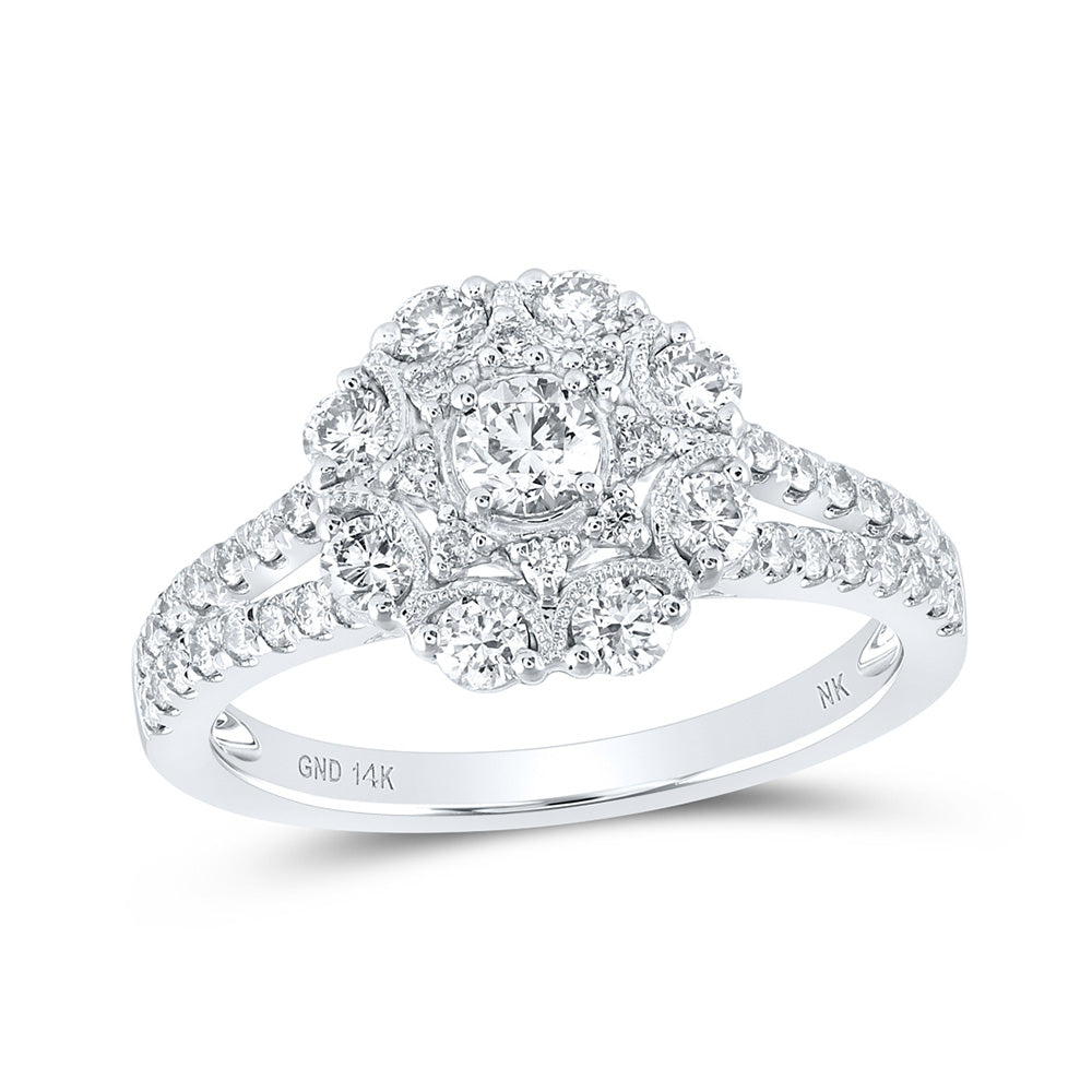 14K White Or Yellow Gold Womens Round Diamond Cluster Ring , Womens Size: 5-10