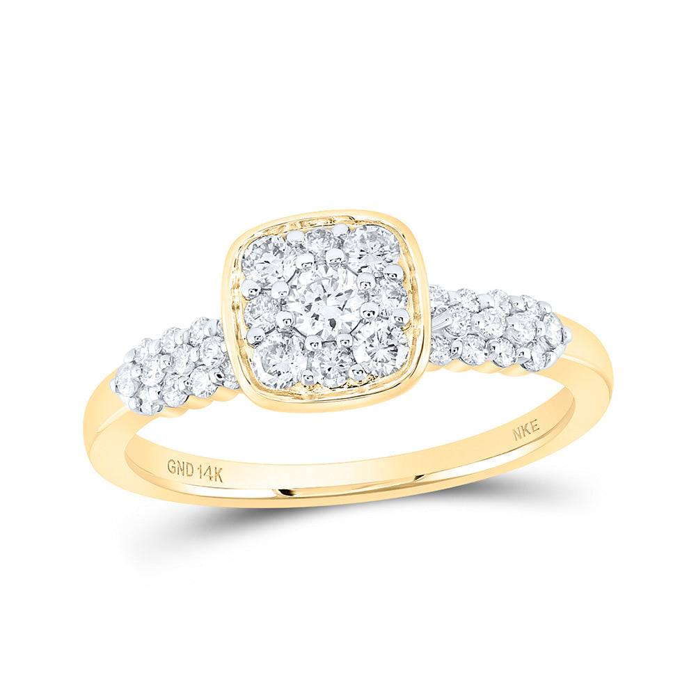 14K White Or Yellow Gold Womens Round Diamond Square Cluster Ring , Womens Size: 5-10