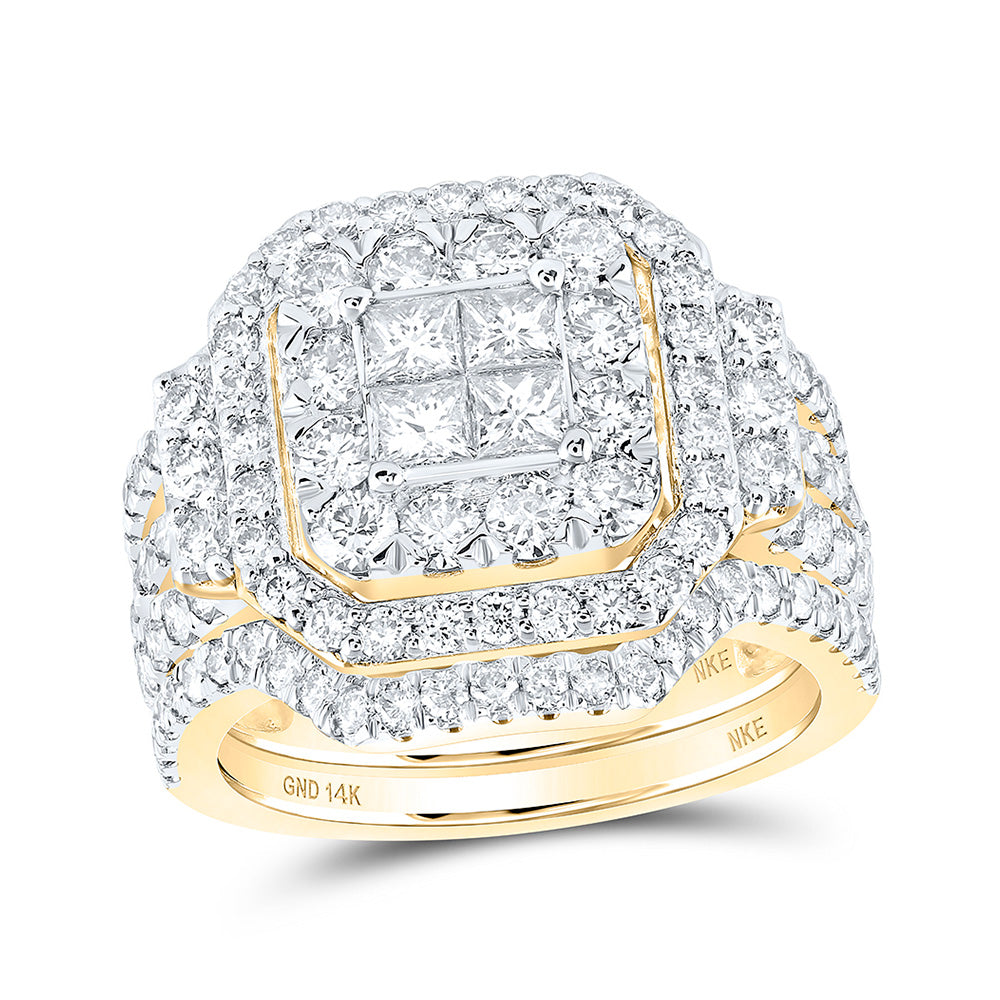 14K Yellow Gold Princess Diamond Bridal Wedding Ring Band Set 2-5/8 Cttw, Womens Size: 5-10