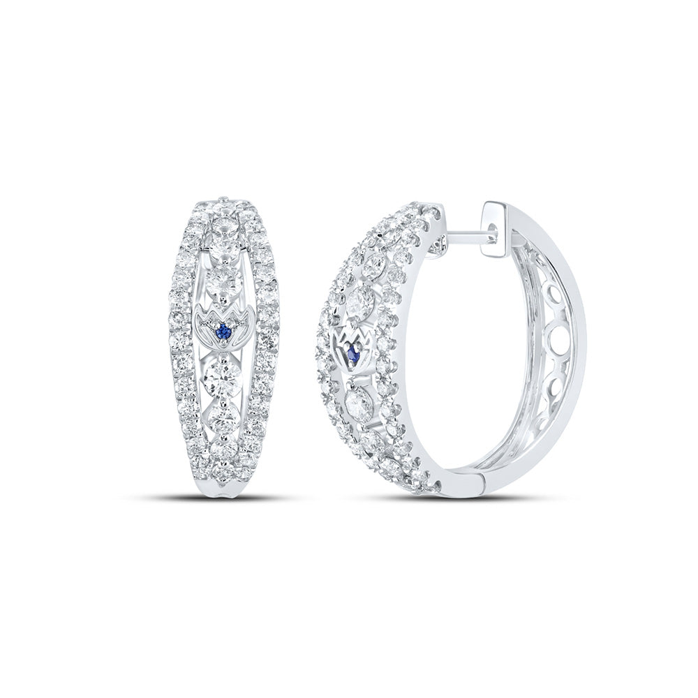 14K White Gold Womens Round Diamond Hoop Earrings 1-1/4 Cttw