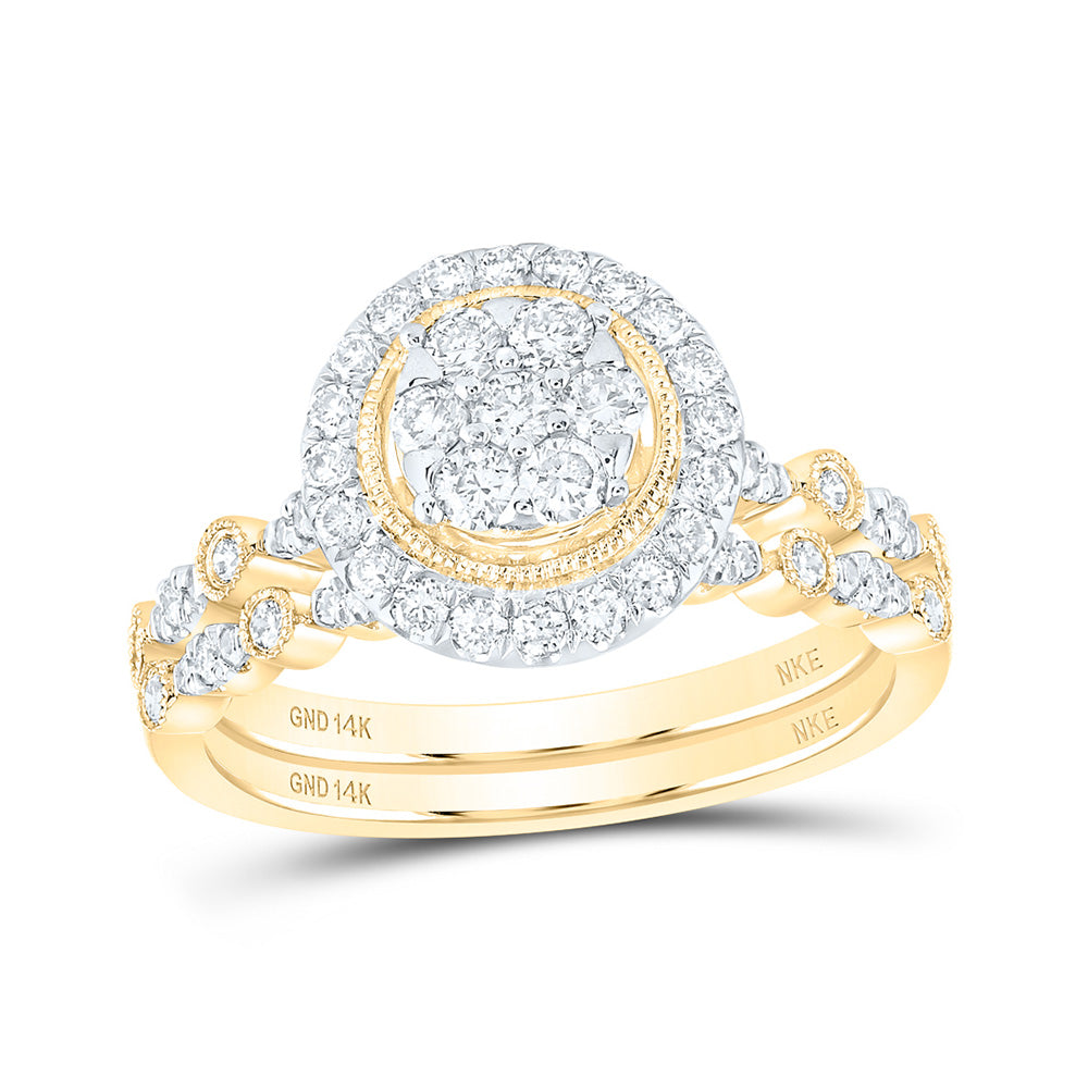 14K White Or Yellow Gold Round Diamond Cluster Bridal Wedding Ring Band Set , Womens Size: 5-10