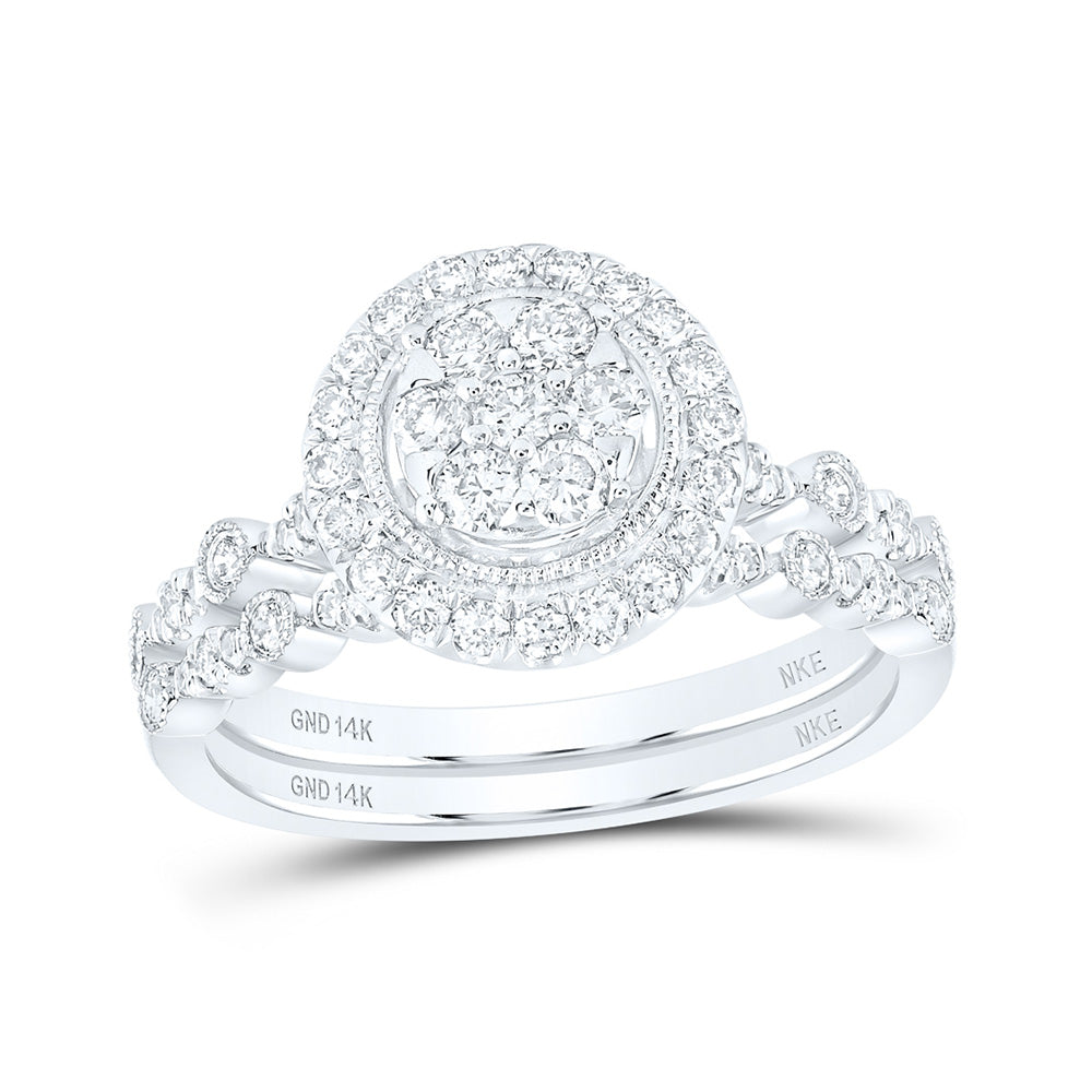14K White Or Yellow Gold Round Diamond Cluster Bridal Wedding Ring Band Set , Womens Size: 5-10