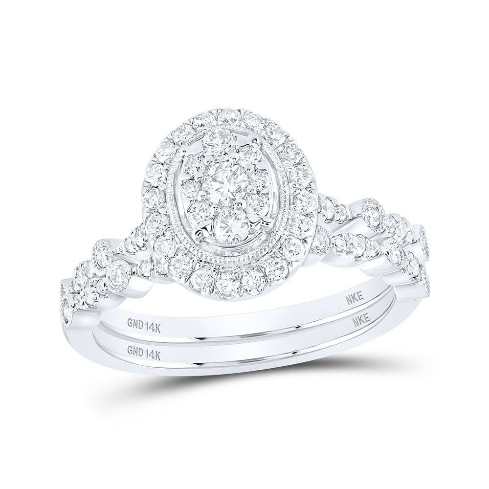 14K White Or Yellow Gold Round Diamond Oval Bridal Wedding Ring Band Set , Womens Size: 5-10
