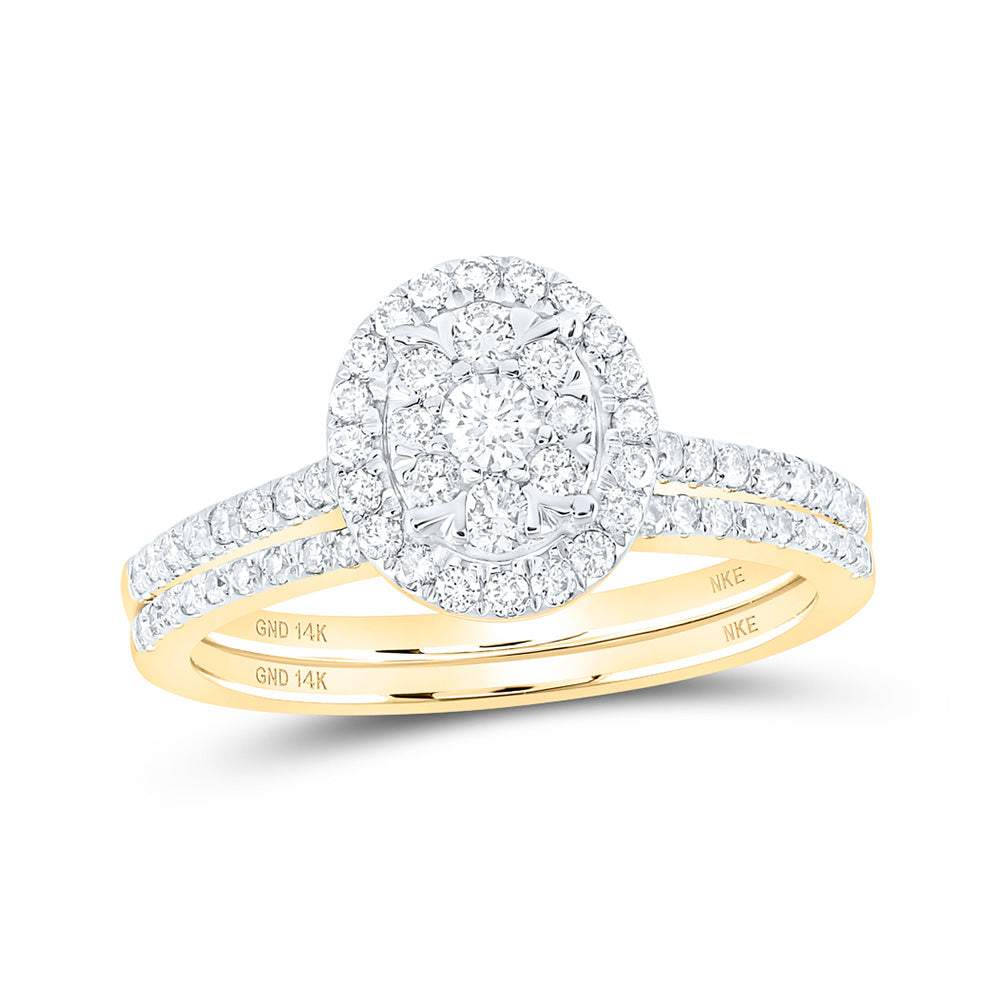 14K White Or Yellow Gold Round Diamond Slender Oval Bridal Wedding Ring Band Set , Womens Size: 5-10