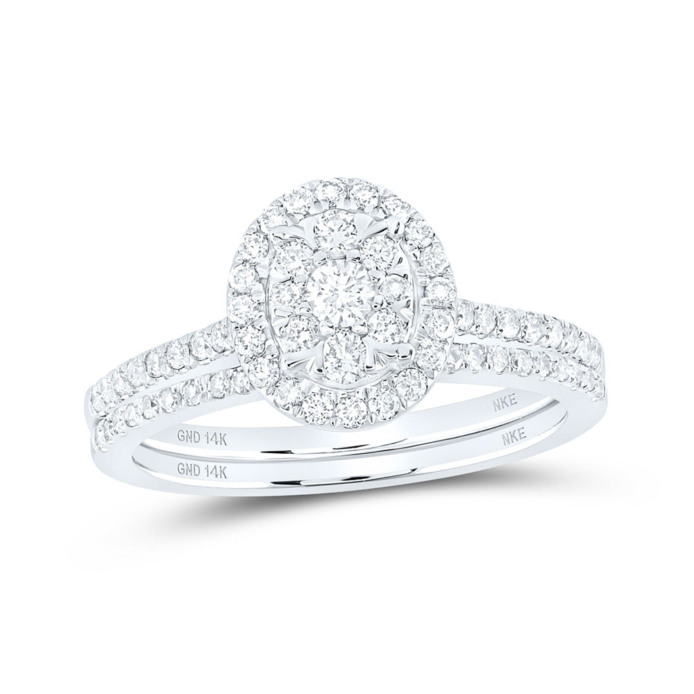 14K White Or Yellow Gold Round Diamond Slender Oval Bridal Wedding Ring Band Set , Womens Size: 5-10