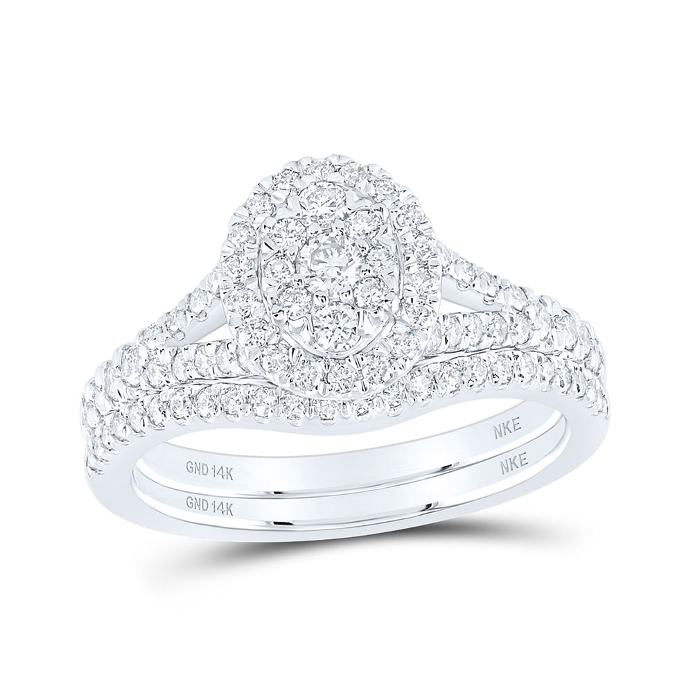 14K White Or Yellow Gold Round Diamond Oval Bridal Wedding Ring Band Set , Womens Size: 5-10