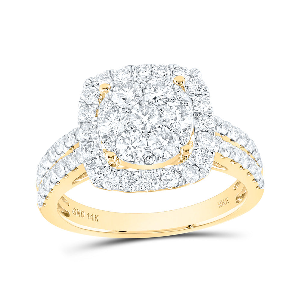 14K White Or Yellow Gold Womens Round Diamond Square Cluster Ring, Womens Size: 5-10