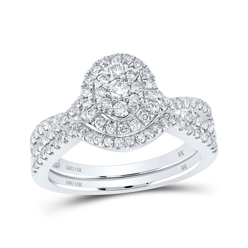 14K White Or Yellow Gold Round Diamond Oval Bridal Wedding Ring Band Set , Womens Size: 5-10