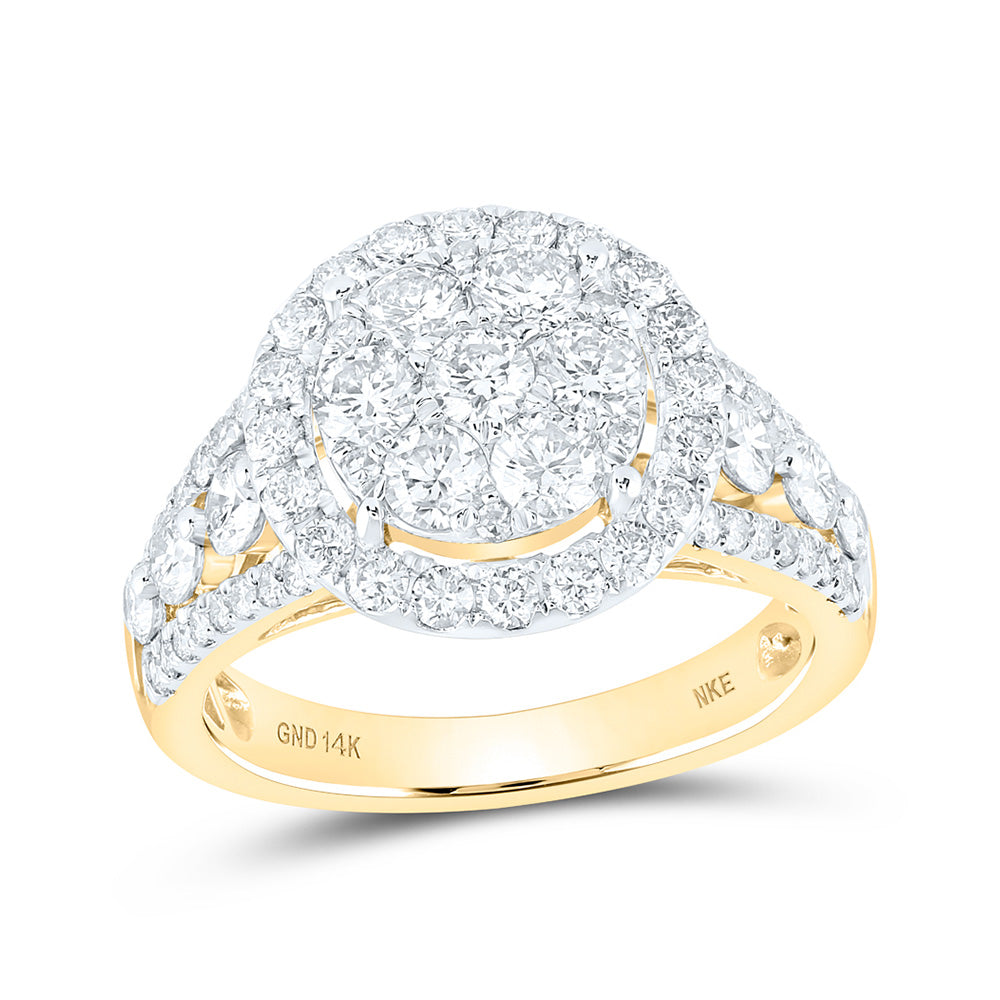 14K White Or Yellow Gold Womens Round Diamond Cluster Ring , Womens Size: 5-10