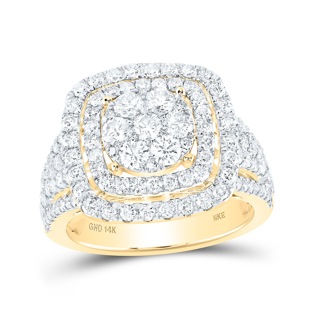 14K Yellow Gold Womens Round Diamond Square Cluster Ring 2 Cttw, Womens Size: 5-10