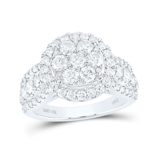 14K White Gold Womens Round Diamond Flower Cluster Ring 2 Cttw, Womens Size: 5-10