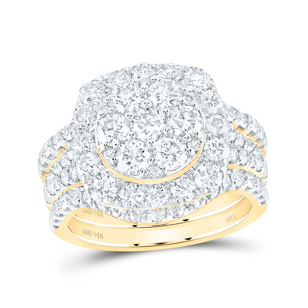 14K White Or Yellow Gold Round Diamond Cluster Bridal Wedding Ring Band Set , Womens Size: 5-10