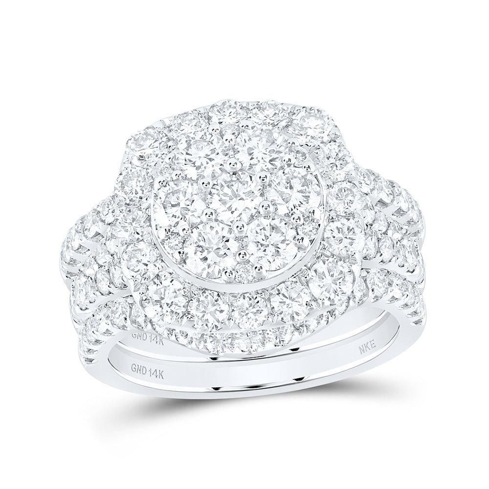 14K White Or Yellow Gold Round Diamond Cluster Bridal Wedding Ring Band Set , Womens Size: 5-10