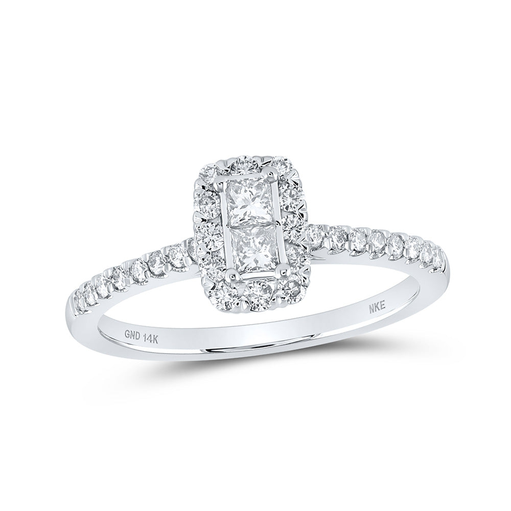 14K White Gold Womens Princess Diamond 2-stone Ring 1/2 Cttw, Womens Size: 5-10