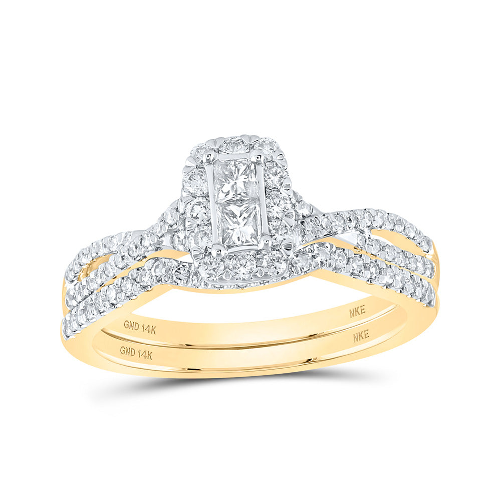14K White Or Yellow Gold Princess Diamond 2-Stone Bridal Wedding Ring Band Set , Womens Size: 5-10