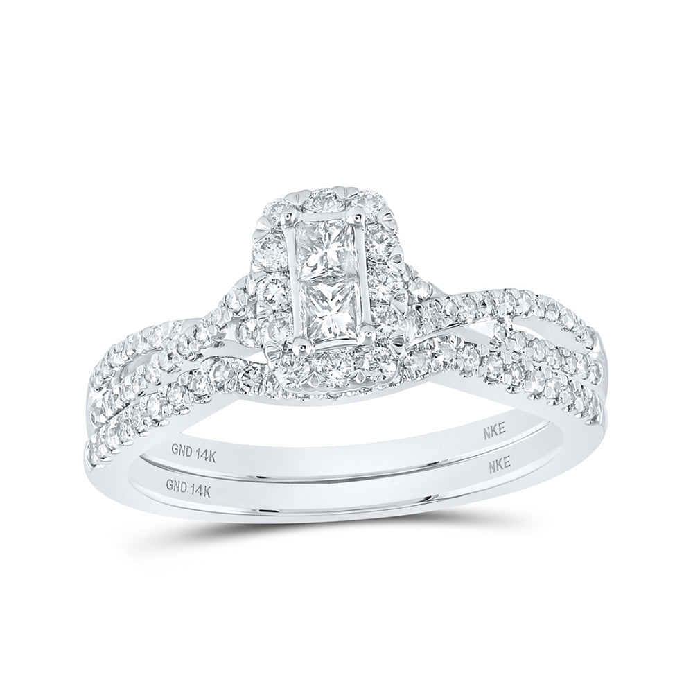 14K White Or Yellow Gold Princess Diamond 2-Stone Bridal Wedding Ring Band Set , Womens Size: 5-10