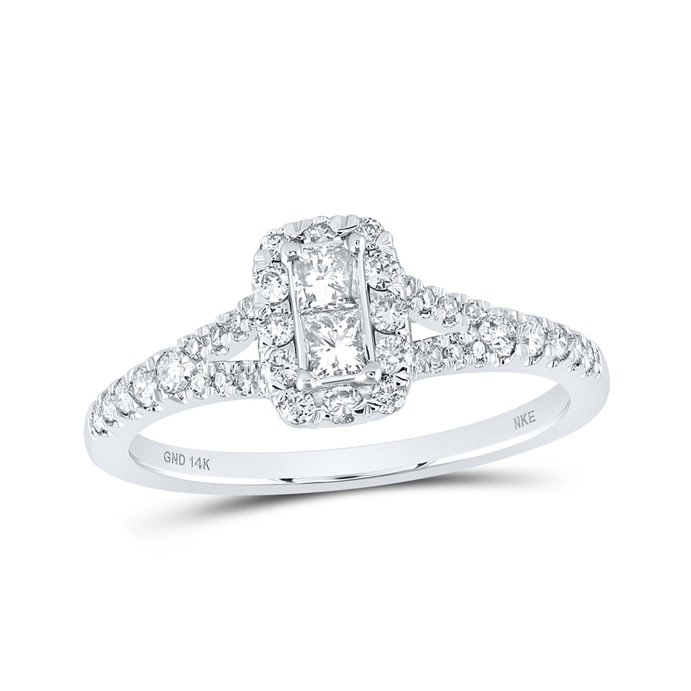 14K White Gold Womens Princess Diamond 2-stone Ring 1/2 Cttw, Womens Size: 5-10