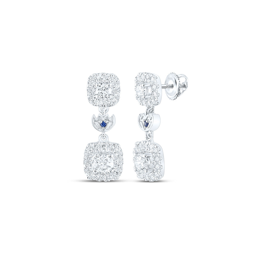 14K White Gold Womens Round Diamond Square Dangle Earrings 1 Cttw