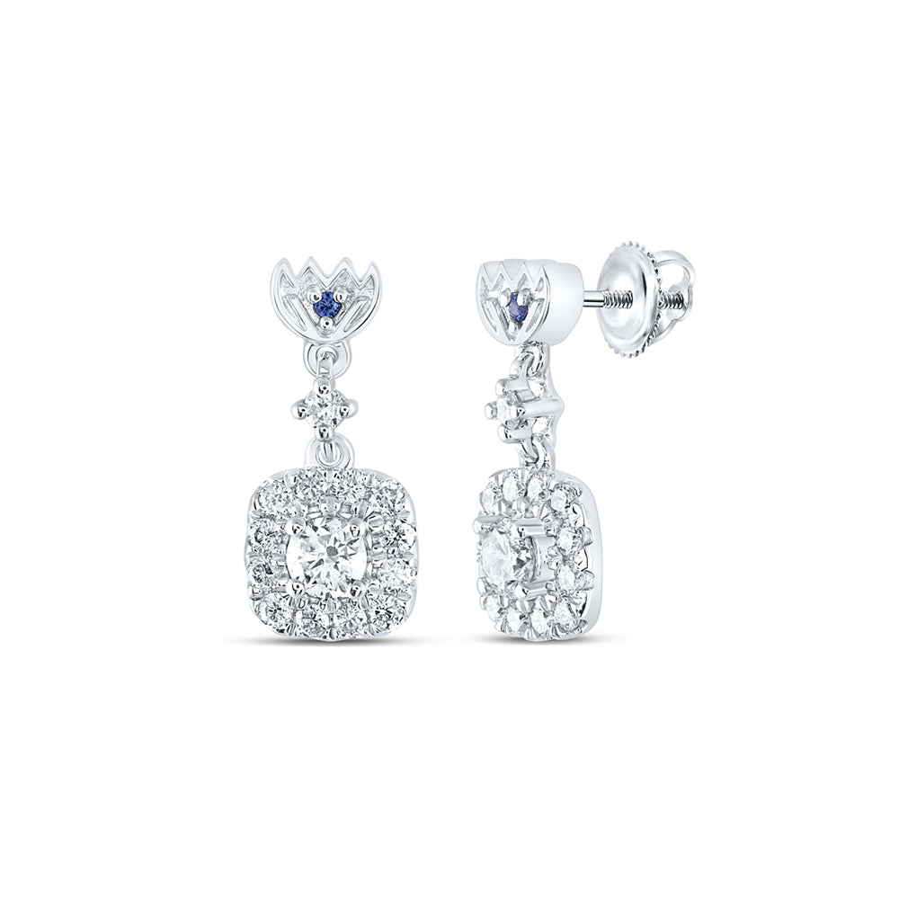 14K White Gold Womens Round Diamond Square Dangle Earrings 1/2 Cttw
