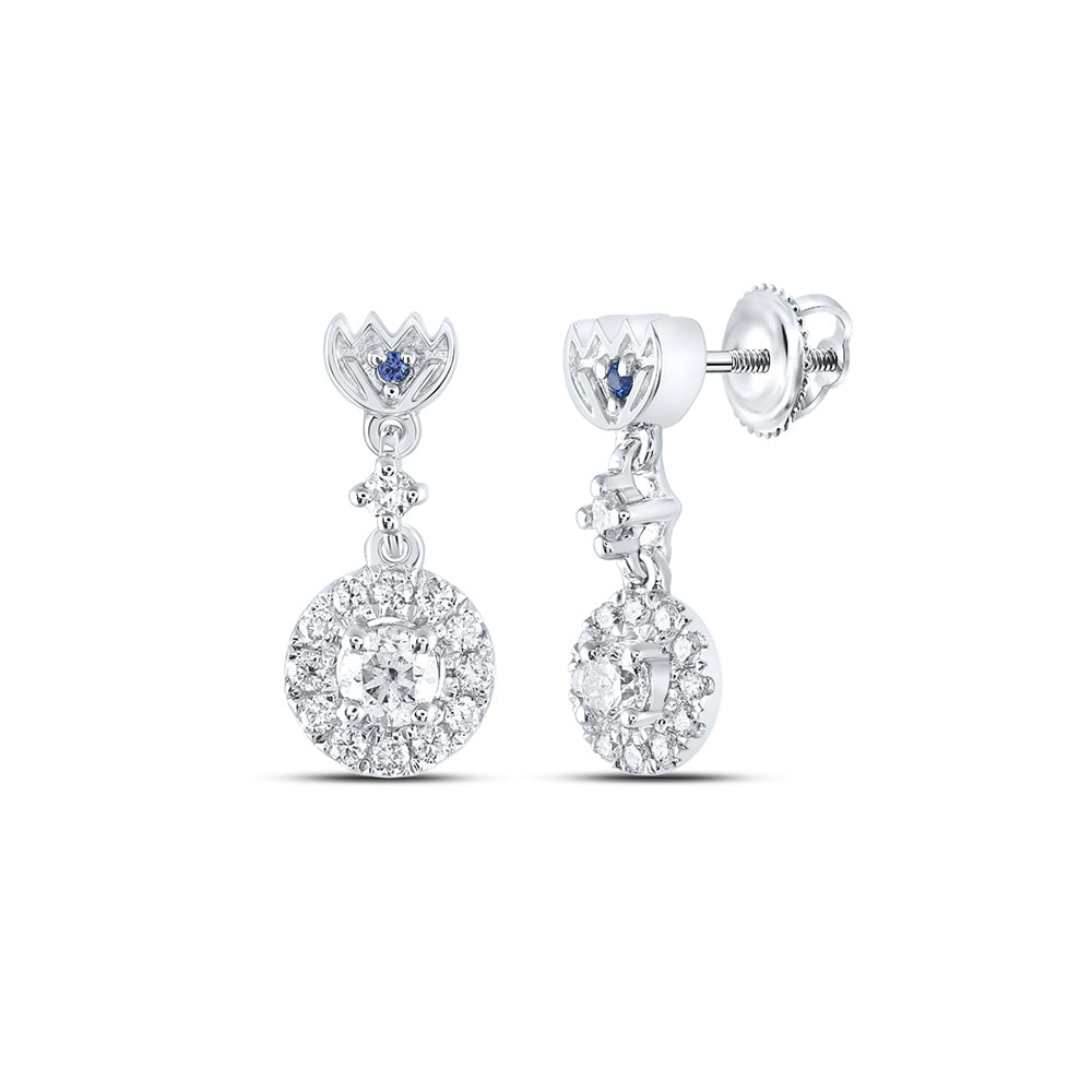 14K White Gold Womens Round Diamond Dangle Earrings 1/2 Cttw