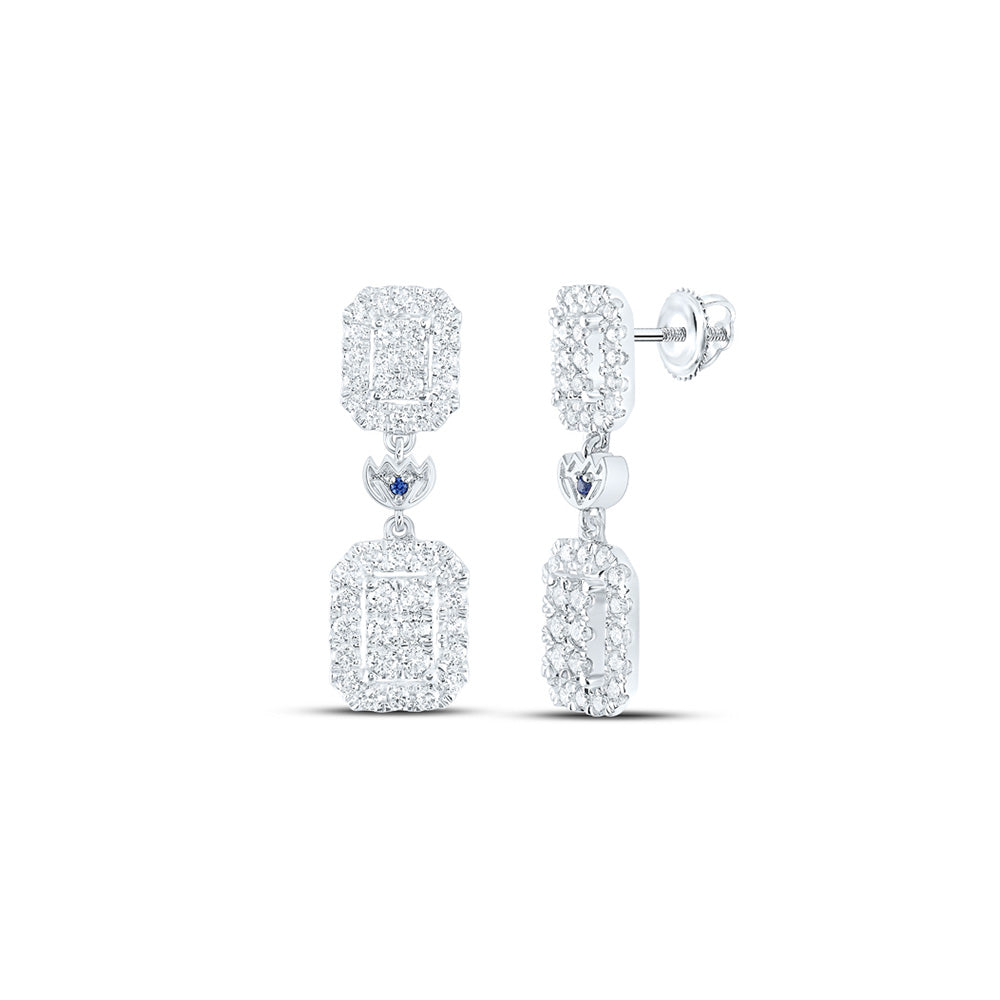 14K White Gold Womens Round Diamond Dangle Earrings 1 Cttw