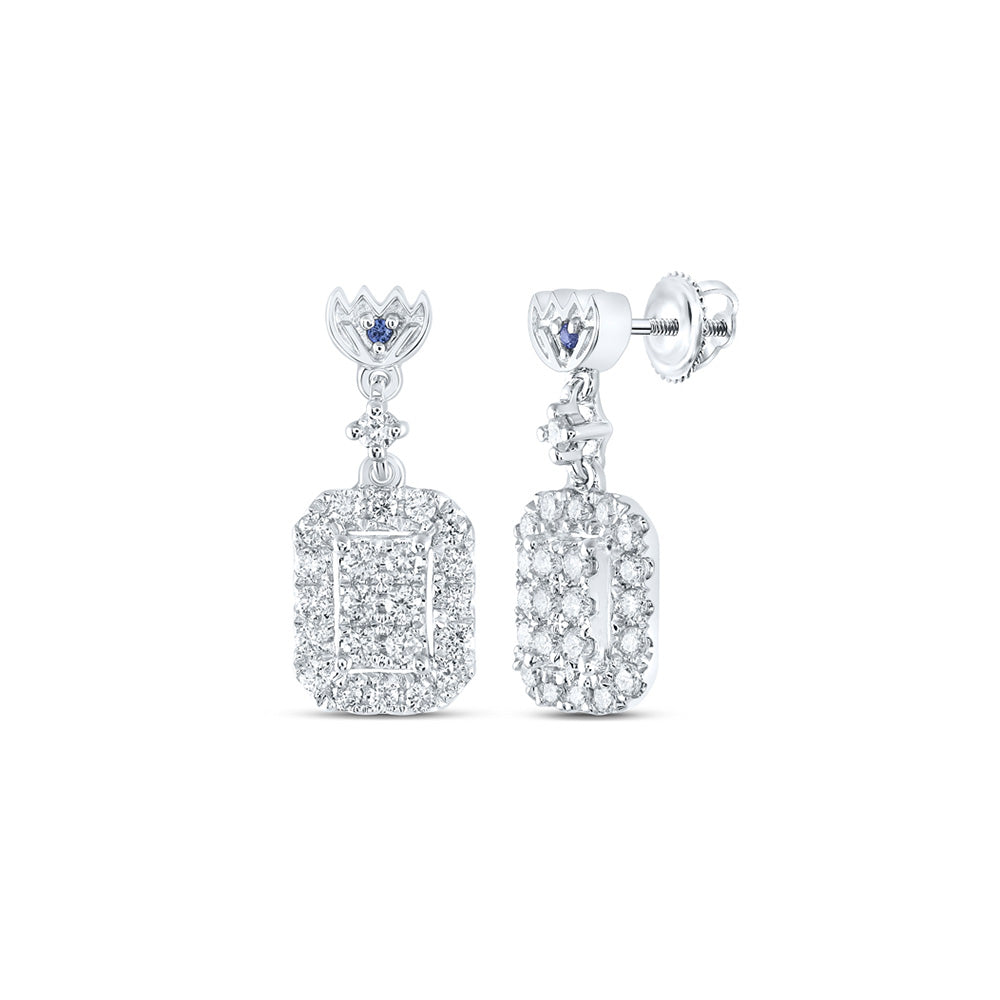14K White Gold Womens Round Diamond Rectangle Dangle Earrings 1/2 Cttw