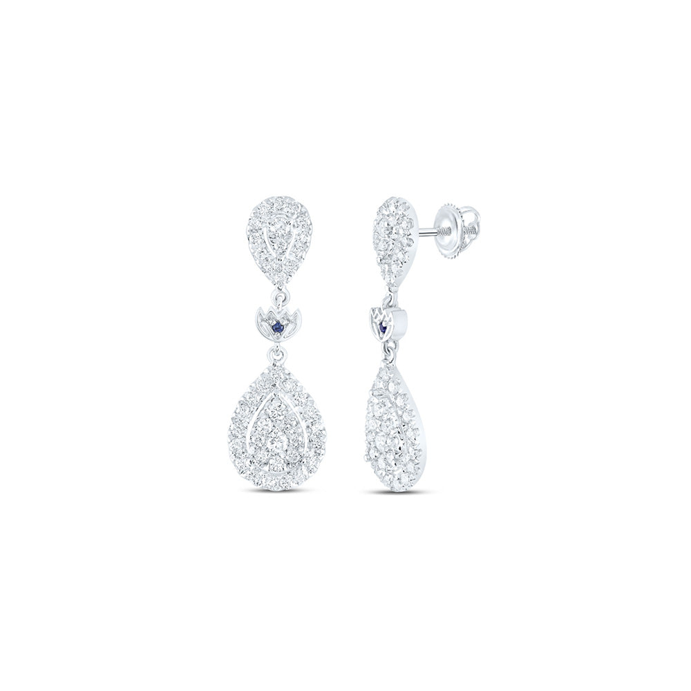 14K White Gold Womens Round Diamond Dangle Earrings 1 Cttw