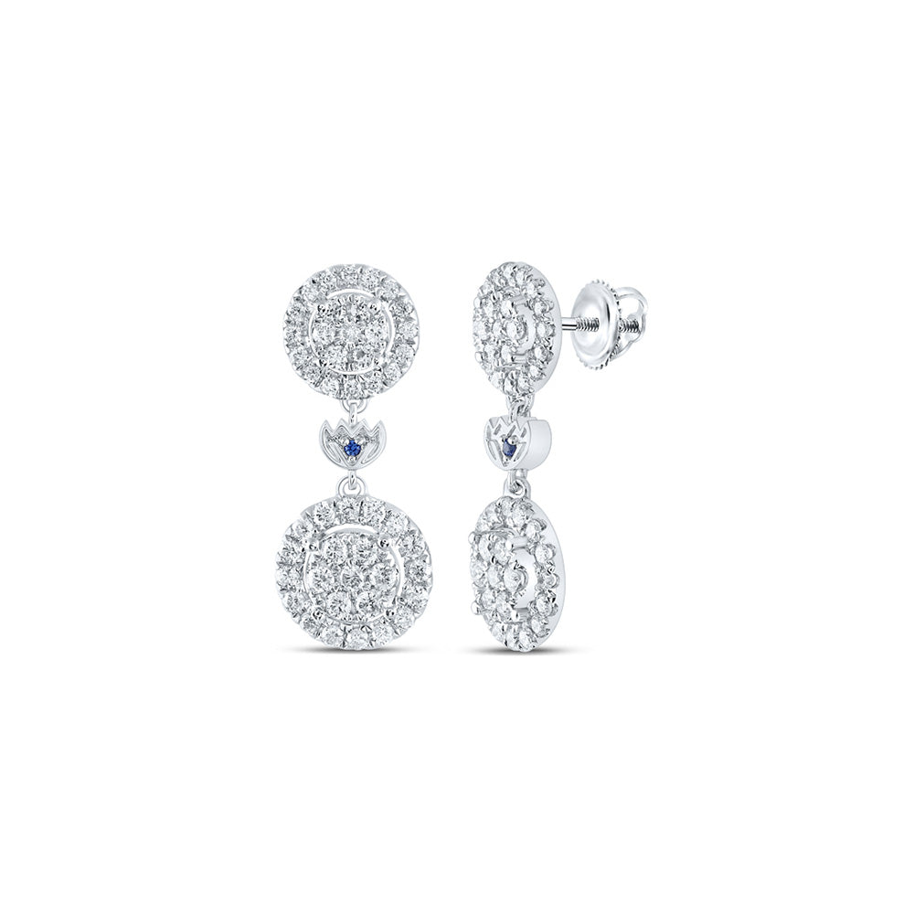 14K White Gold Womens Round Diamond Dangle Earrings 1 Cttw