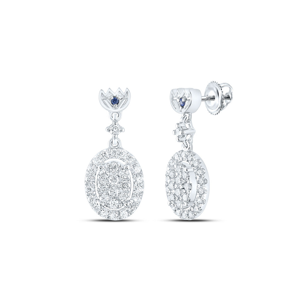 14K White Gold Womens Round Diamond Oval Dangle Earrings 1/2 Cttw