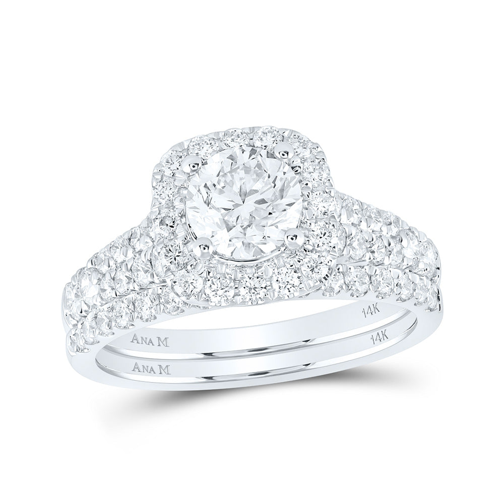 14K White Gold Round Diamond Halo Bridal Wedding Ring Band Set 2 Cttw, Womens Size: 5-10