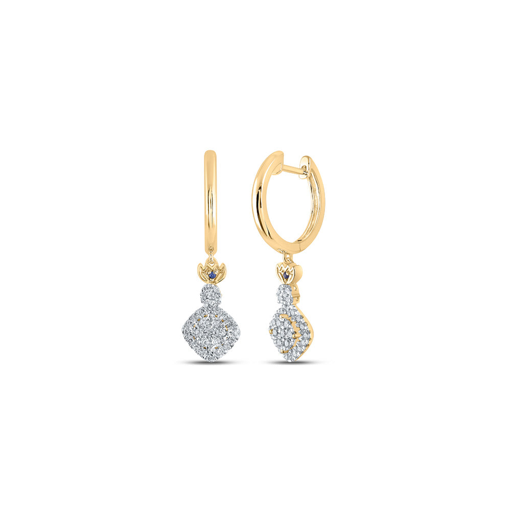 14K White Or Yellow Gold Womens Round Diamond Square Hoop Dangle Earrings