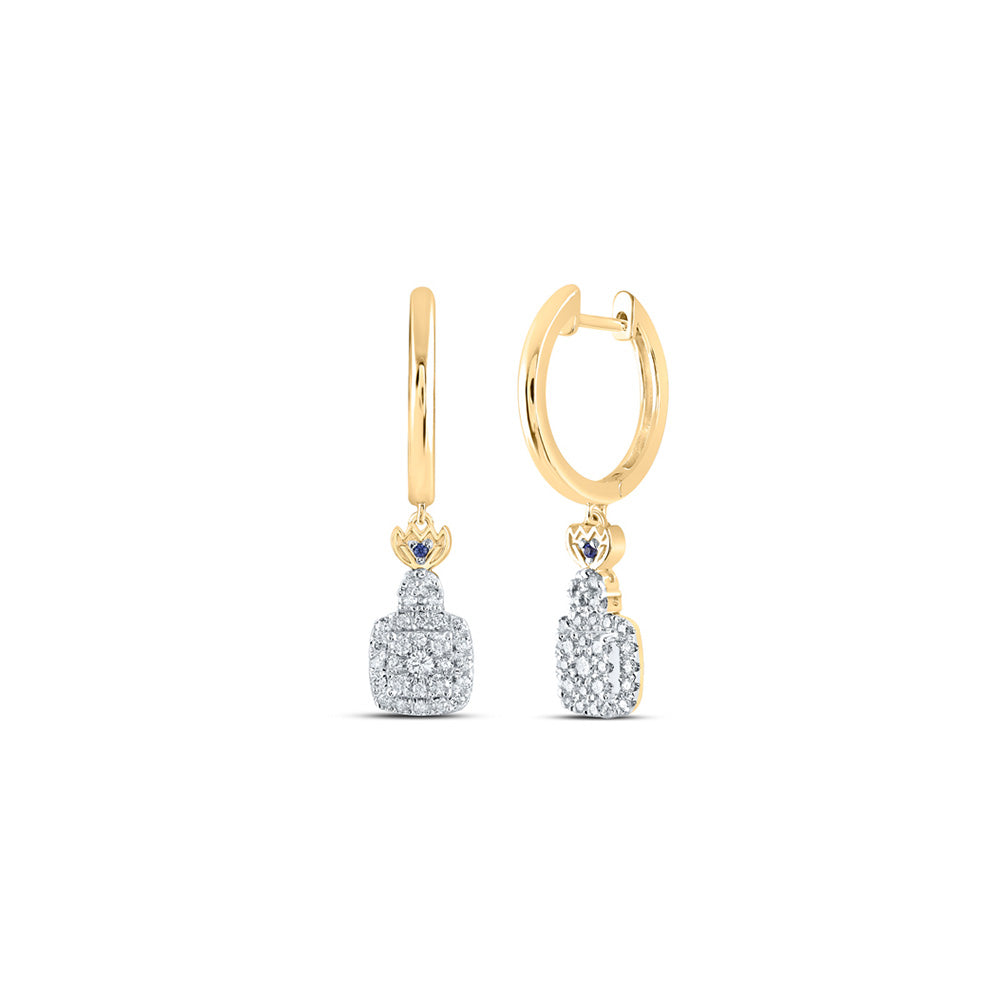 14K White Or Yellow Gold Womens Round Diamond Square Hoop Dangle Earrings