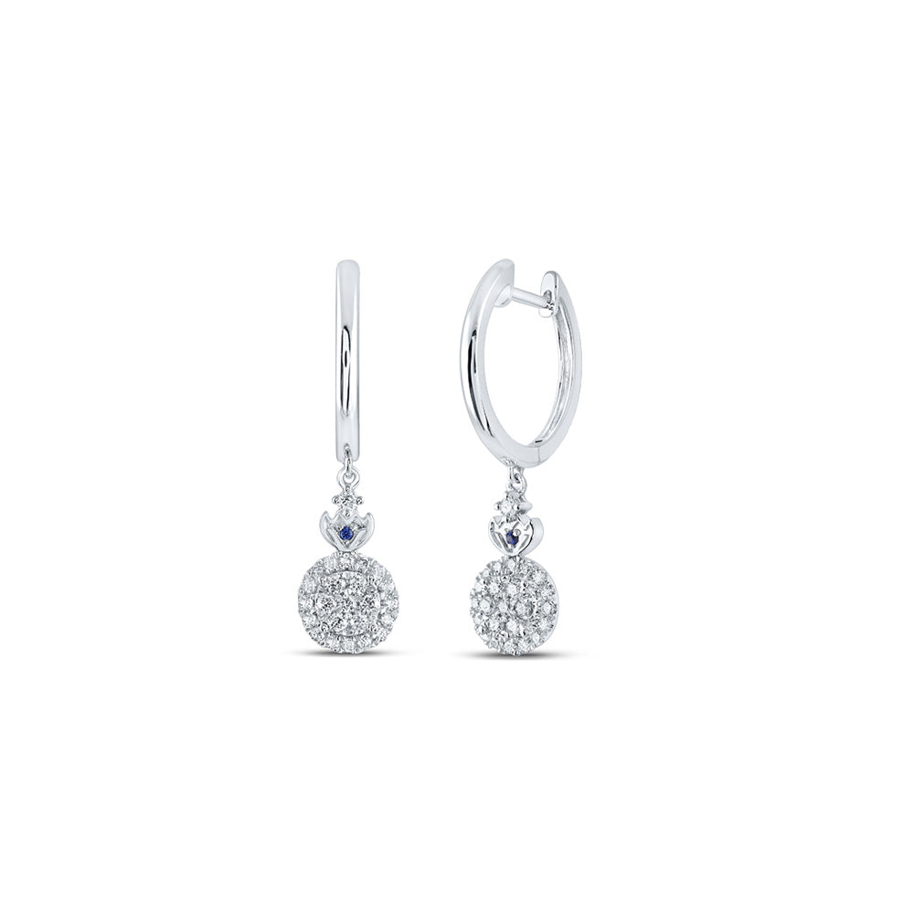 14K White Gold Womens Round Diamond Hoop Dangle Earrings 3/8 Cttw
