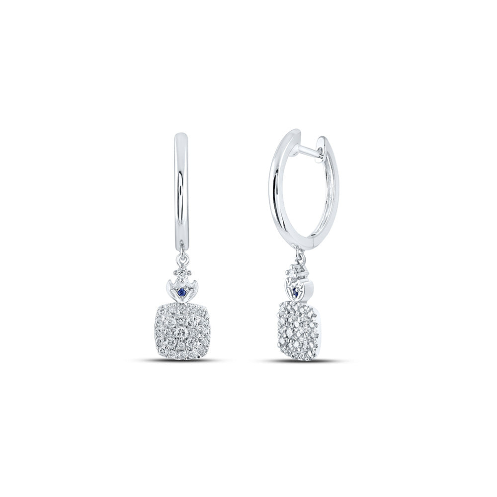 14K White Gold Womens Round Diamond Square Hoop Dangle Earrings 1/2 Cttw