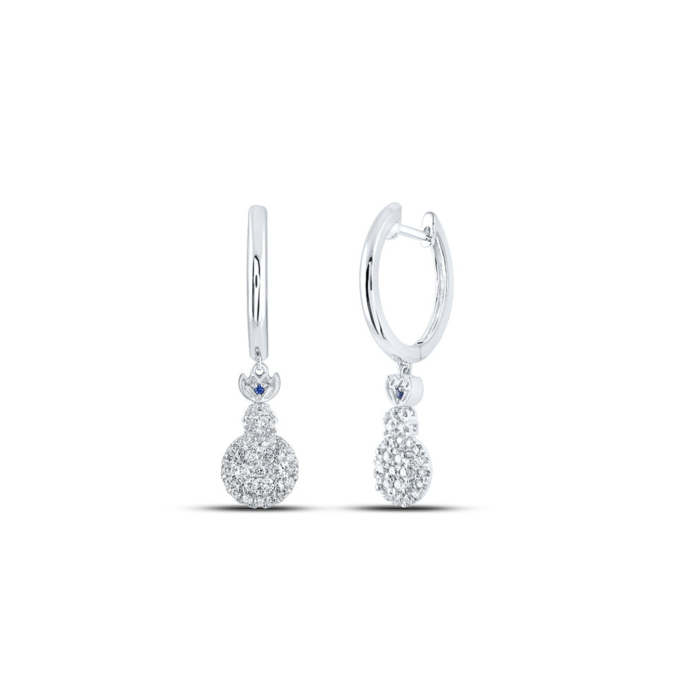 14K White Gold Womens Round Diamond Hoop Dangle Earrings 1/2 Cttw