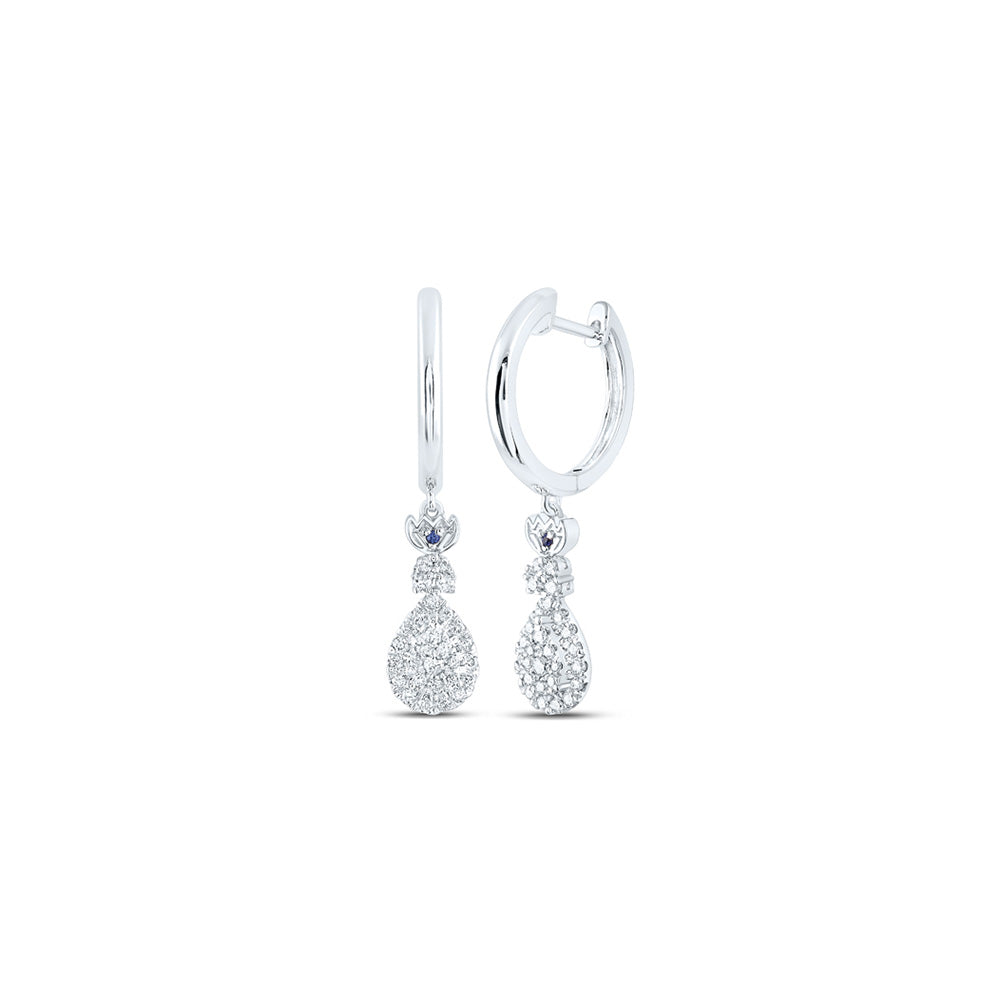 14K White Gold Womens Round Diamond Teardrop Hoop Dangle Earrings 1/2 Cttw