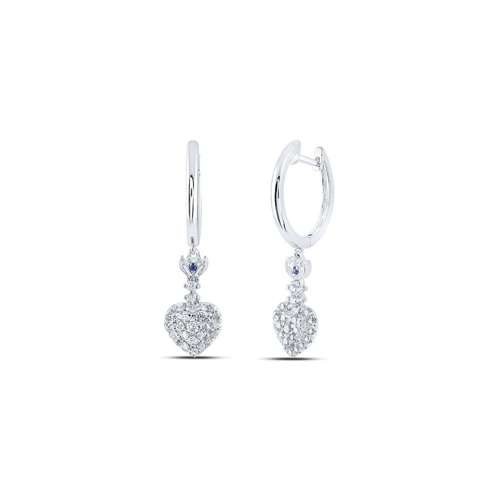 14K White Or Yellow Gold Womens Round Diamond Heart Hoop Dangle Earrings