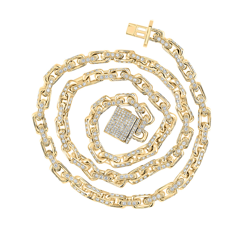 10K Yellow Gold Mens Round Diamond 20-inch Link Chain Necklace 8-5/8 Cttw