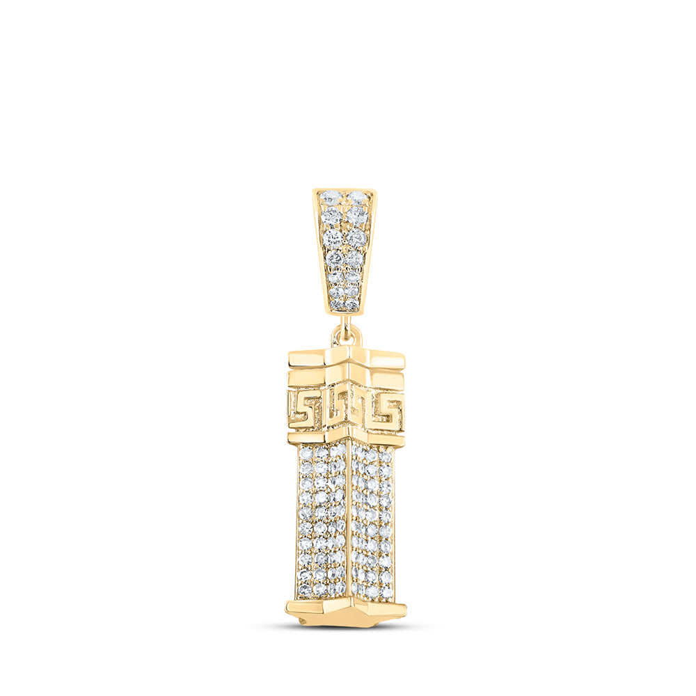 10K Yellow Gold Mens Round Diamond Urn-shape Charm Pendant 1-3/8 Cttw