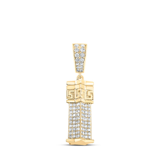 10K Yellow Gold Mens Round Diamond Urn-shape Charm Pendant 1-3/8 Cttw