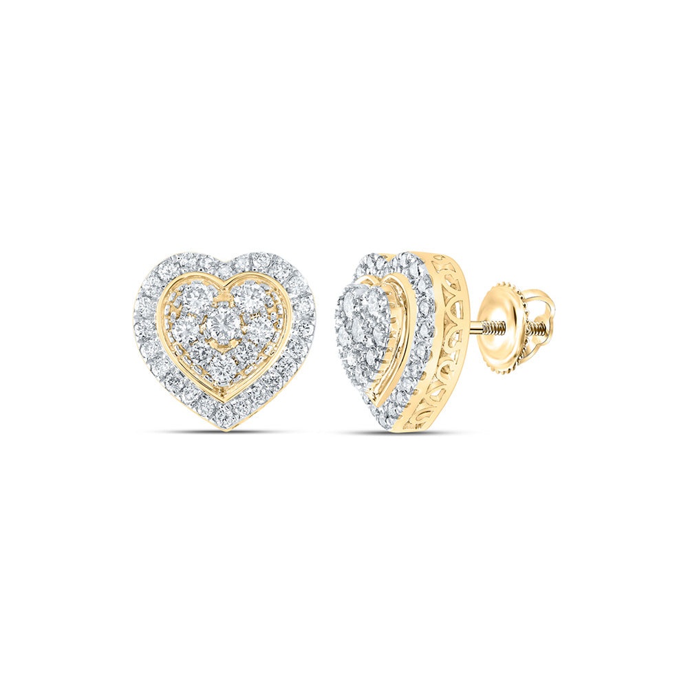 14K White Or Yellow Gold Womens Round Diamond Heart Earrings