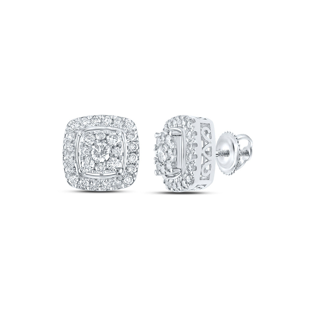 14K White Or Yellow Gold Womens Round Diamond Square Earrings