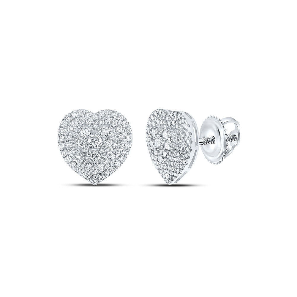 10K White Gold Womens Round Diamond Heart Earrings 1-1/2 Cttw