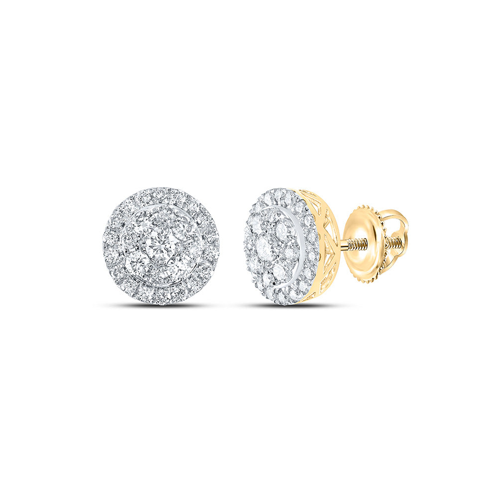 14K White Or Yellow Gold Womens Round Diamond Cluster Earrings