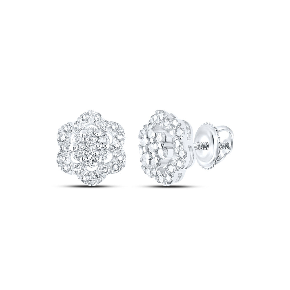 10K White Or Yellow Gold Womens Round Diamond Cluster Earrings